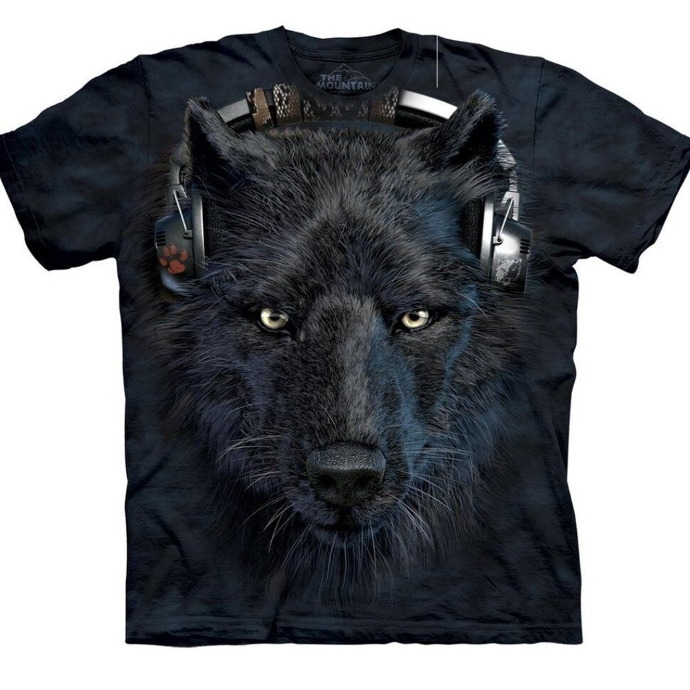 DJ Night Black Wolf Face Music The Mountain Loyal Wolves Animal Pet T-Shirt S-M